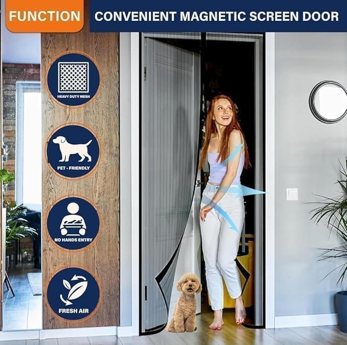 Magnetic Screen Door - Self Sealing, Heavy Duty, Hands Free Mesh Partition Keeps Bugs Out - Pet and Kid Friendly - Patent Pending Keep Open Feature - 38" x 83" (39" x 83") inches, Black