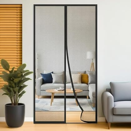 Classic Mosquito Net for Door Fiberglass Magnetic Curtain Auto Closing Insect Screen for All Door Types with Self Adhesive Hook Tape (210X100cms, Black)