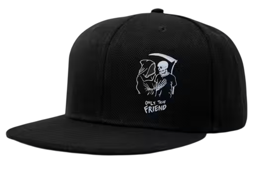 Only True Friend Death Skeletal Printed Hip Hop Snapback Cap - Black