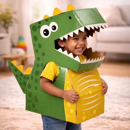 DIY Dinosaur Cardboard Costume for Kids 3+ | Wearable Animal Fancy Dress Set with Tape| Lightweight Eco Friendly Material, Easy Assembly, School Event Theme Use (Red Dinosaur) -  D’bebé