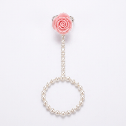 Faux Pearl and Pink Rose Flower Hand Harness Bracelet for Women