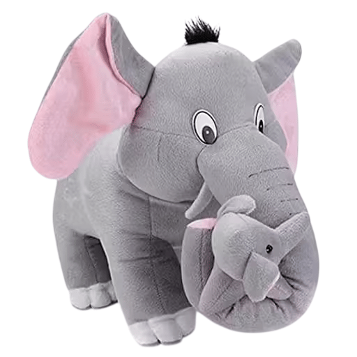 Grey and Pink Mother & Baby Elephant Plush Toy