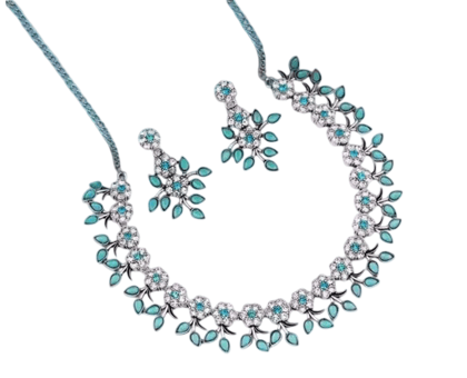 Kushals Turquoise Cubic Zirconia Necklace Set