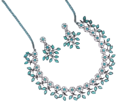 Kushals Turquoise Cubic Zirconia Necklace Set