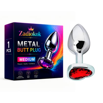 Zadiokok Metal Butt Plug with Crystal Jewel Base – Comfortable Medium Size (Pack of 1)