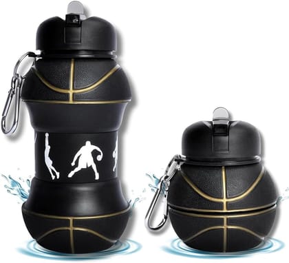 Foldable Basketball Silicone Water Bottle with Carabiner - 550ml