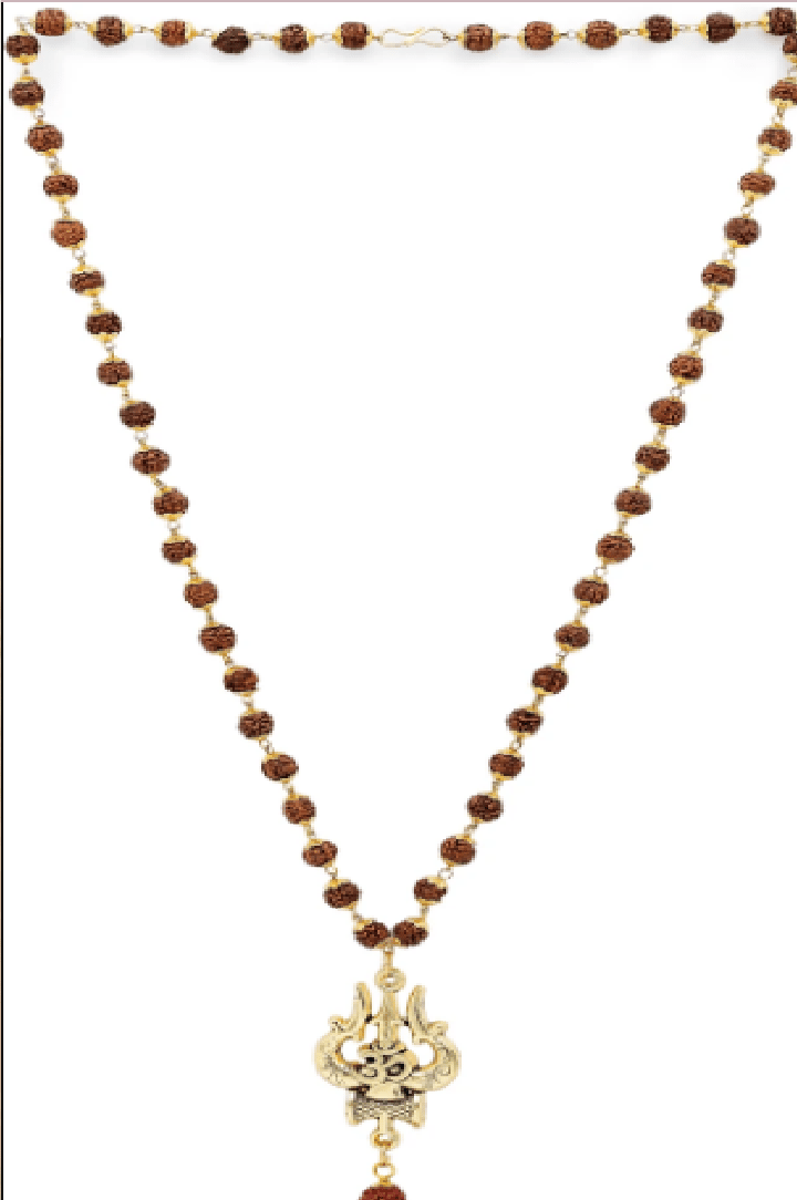 Gold Plated Rudraksha Trishul Shiv Om Pendant Mala Necklace