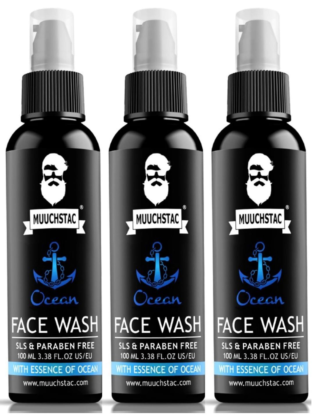 Muuchstac Ocean Face Wash for Men, SLS & Paraben Free, 100 ml (Pack of 3)