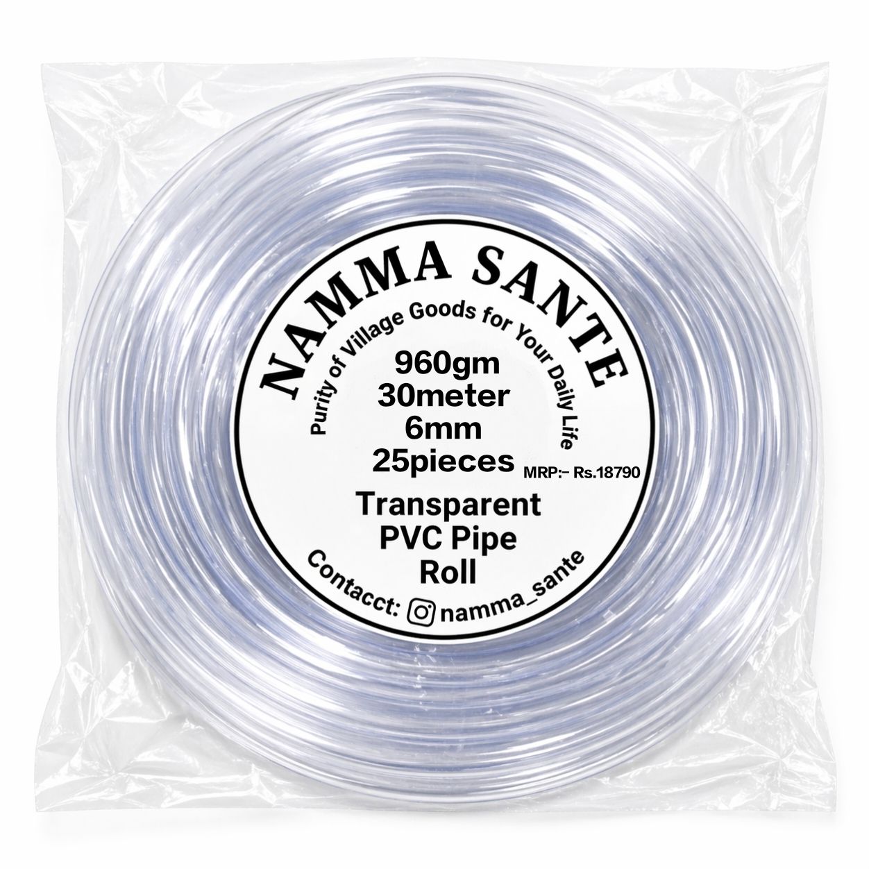 Transparent PVC Pipe Roll, Clear Flexible Hose Pipe, PVC Water Tube Pipe, Air Pump Pipe Hose, Gardening Transparent Pipe 960gm 30meter 6mm 25pieces