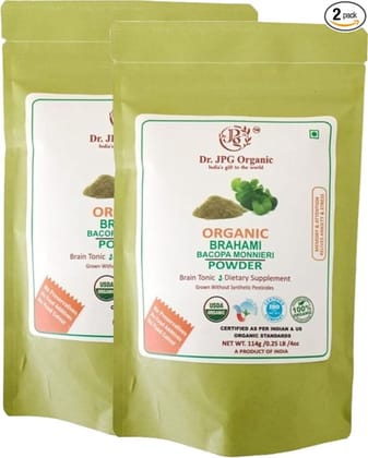 Dr. JPG Organic Herbals  Brahmi Powder | Bacopa Monnieri | INDIA ORGANIC Certified | 114g | Pack of 2