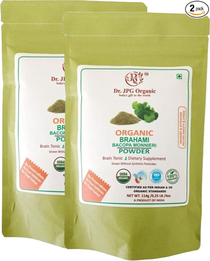 Dr. JPG Organic Herbals  Brahmi Powder | Bacopa Monnieri | INDIA ORGANIC Certified | 114g | Pack of 2