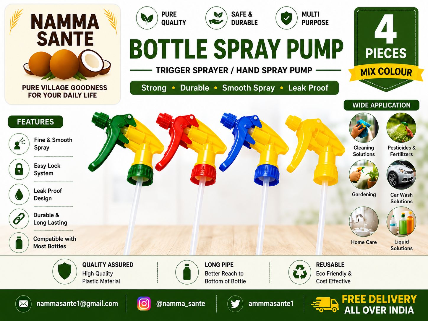 Bottle Spray Pump, Trigger Sprayer, Hand Spray Pump, Plastic Spray Nozzle, Liquid Spray Trigger 4pieces 120gm