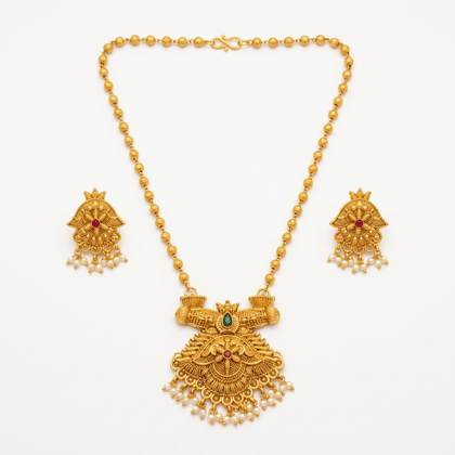 Traditional Gold Plated Temple Jewellery Necklace Set with Earrings