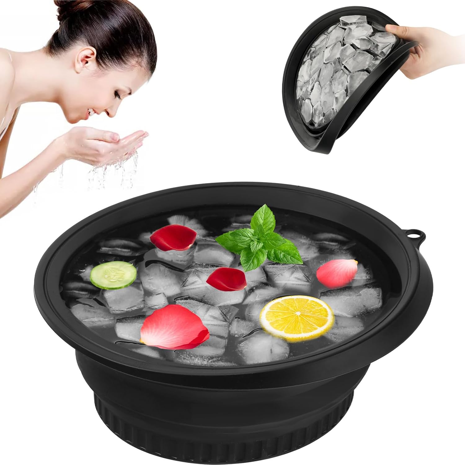 Silicone Ice Face Bowl with Built-in Ice Tray – Collapsible Facial Ice Bath Tub for Skin Tightening 