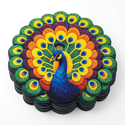 Intricate Layered Wood Peacock Mandala Wall Art and Desk Decor Piece
