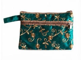 Emerald Green Embroidered Silk Pouch