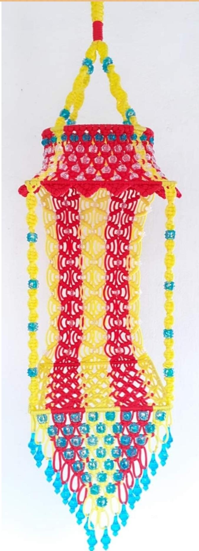 Handmade Macrame Teddy Bear Swing Hanging with Turquoise Beads
