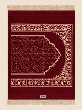 Arty Arts Maroon Traditional Islamic Prayer Mat (Janamaz) with Intricate Arch Motif and Fringes