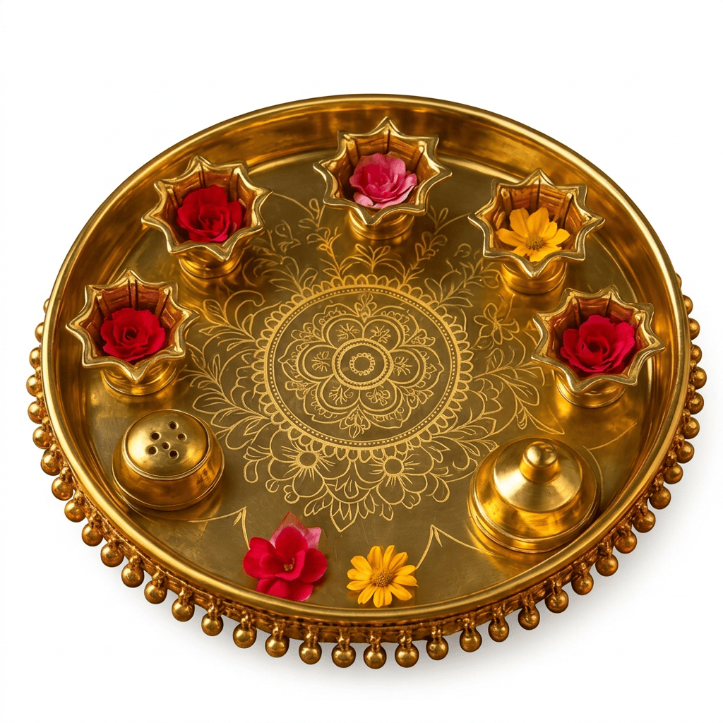 Collectible Brass Puja Thali Plate Set 10 Inch