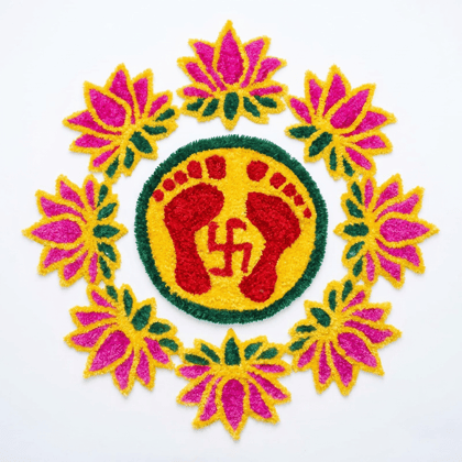 Handmade Lakshmi Charann Swastik Fabric Rangoli Mat