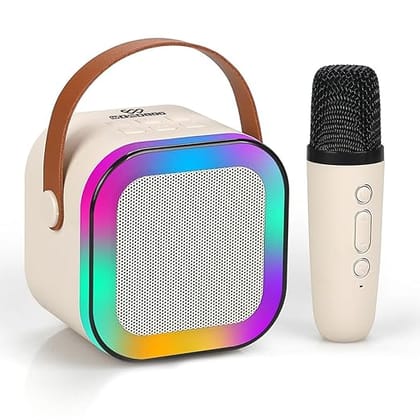 K12 Speaker with 5 Voice Changer Modes and Wireless Mic with RGB Lights 5 W Bluetooth Speaker (k12 Beige)
