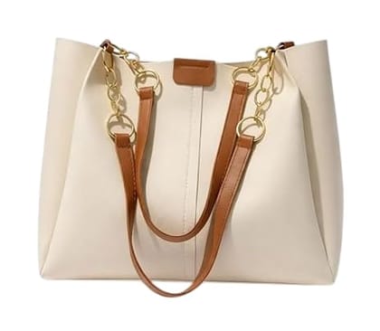 Everyday Chic Women's Tote Bag in White and Brown PU Leather Everyday Chic Women's Tote Bag in White and Brown PU Leather