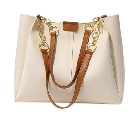Everyday Chic Women's Tote Bag in White and Brown PU Leather
