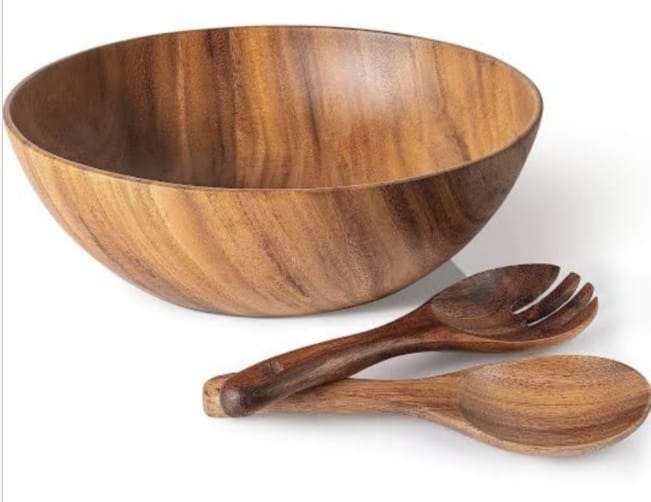 Acacia Wood Salad Bowl and Server Set (3 Piece)
