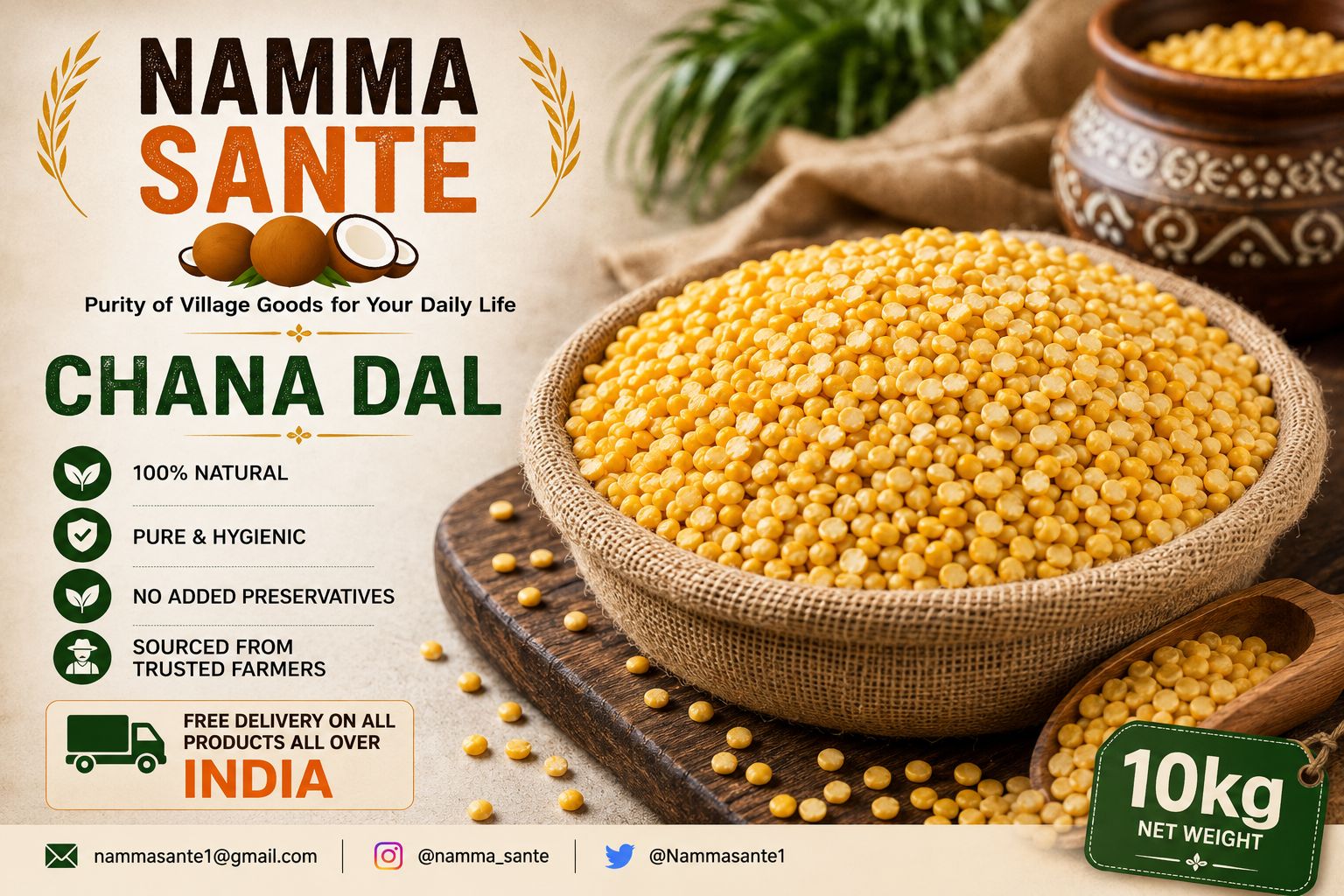 Chana Dal, Split Bengal Gram, Bengal Gram Dal, Boot Dal, Kadale Bele 10kg