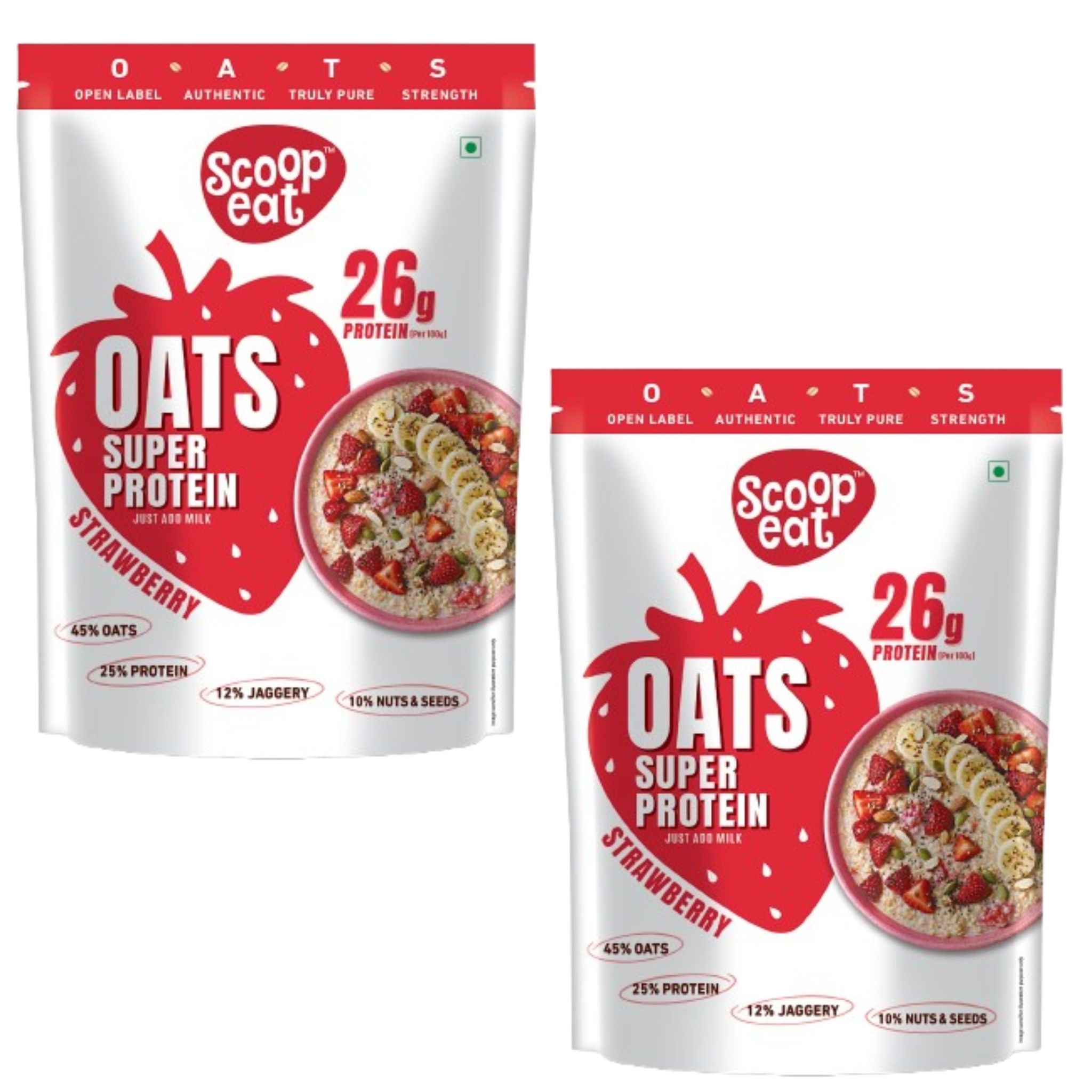 Scoopeat Assorted Oats pack of 2 -  26g Super High Protein Strawberry Oats 