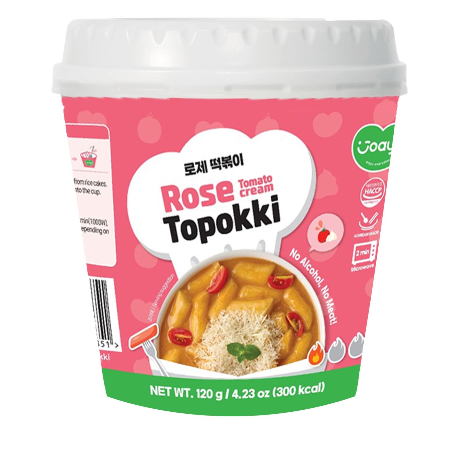 Joayo Rose Topokki Instant Rice Cakes with Rich & Spicy Flavorful Savory Sauce 120g Rice Teokboki, Vegetarian (Made In Korea)