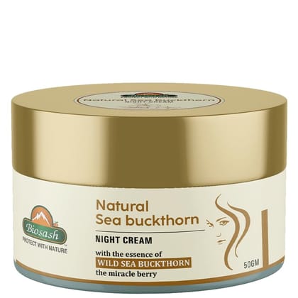  Biosash Natural Seabuckthorn Night Cream 50g – Hydrating & Revitalizing Moisturizer for Face, with Organic Seabuckthorn Oil, Vitamin C & E, Anti-Aging Formula