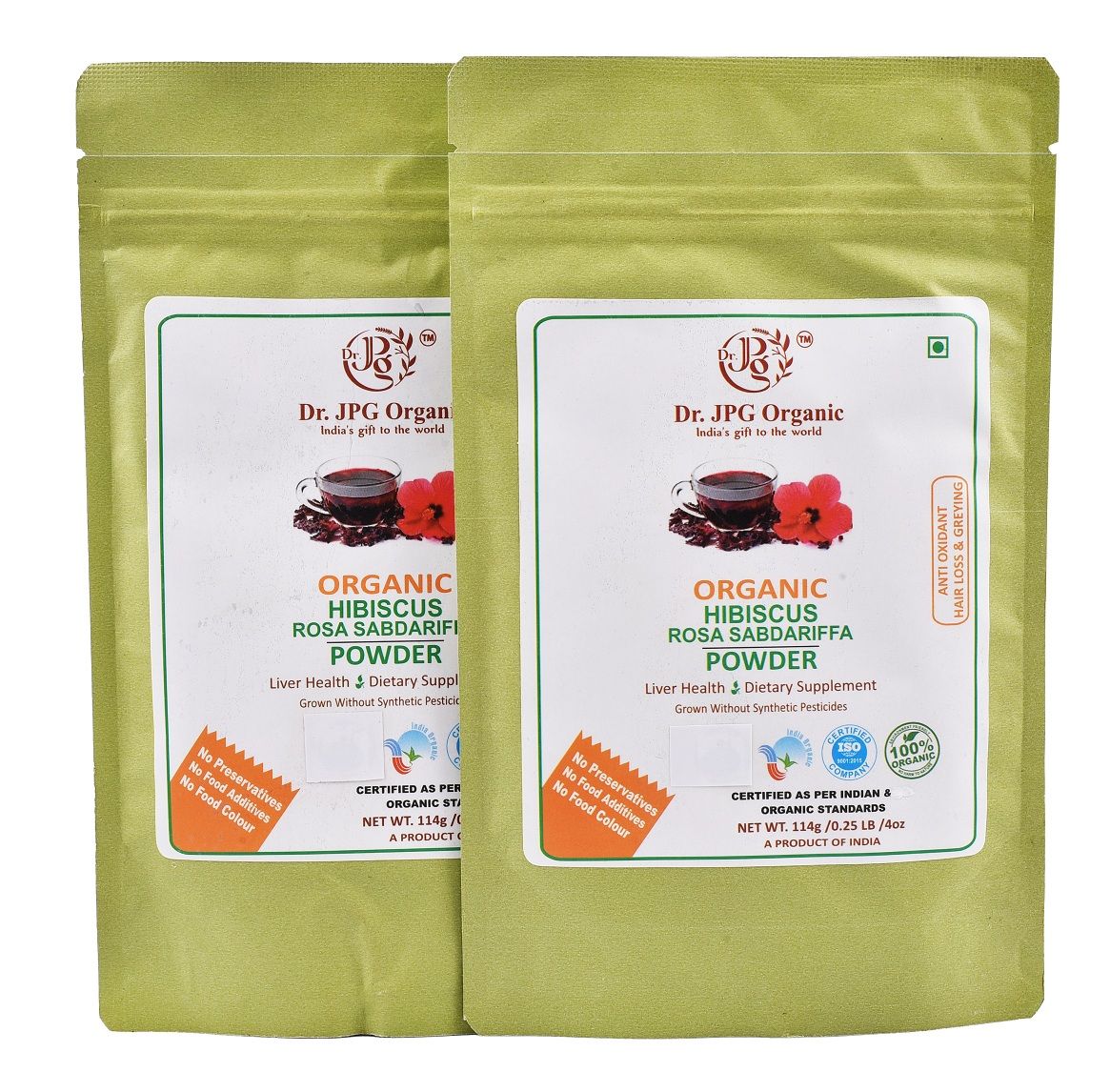 Dr. JPG Organic Herbals  Hibiscus Powder India Organic Certified 114g Pack of 2