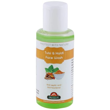 Biosash Tulsi And Haldi Face Wash 100ml | Herbal Facial Cleanser with Tulsi & Haldi | Gentle Deep Cleansing, Acne Care & Tan Removal | Anti-Septic & Anti-Bacterial | For Oily, Dry, Sensitive Skin
