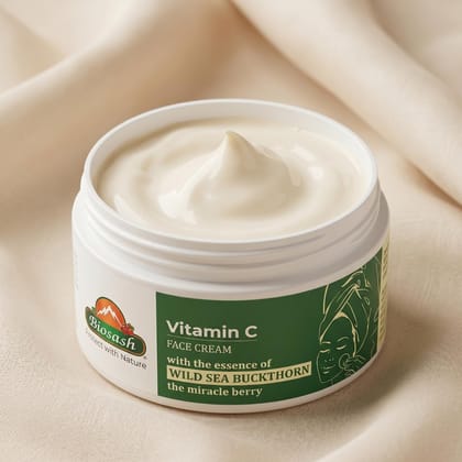 Biosash Vitamin C Face Cream 50g | Skin Brightening & Hydrating Moisturizer with Sea Buckthorn Oil, Vitamin E & Natural Extracts | Nourishing, Anti-Aging Facial Cream for Radiant, Healthy-Looking Skin