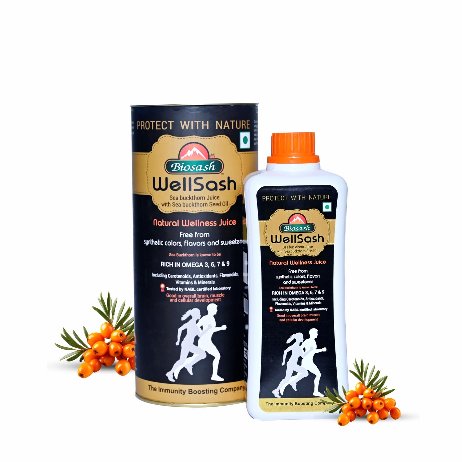 Biosash WELLSASH Sea Buckthorn Juice 250ml | Certified Organic & Cold-Pressed | Rich in Omega 3 6 7 9, Vitamins & Antioxidants |No Added Sugar| Daily Wellness Drink for Immunity & Vitality |50 Serves