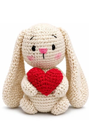 Handmade Crochet Bunny Stuffed Animal with Red Heart