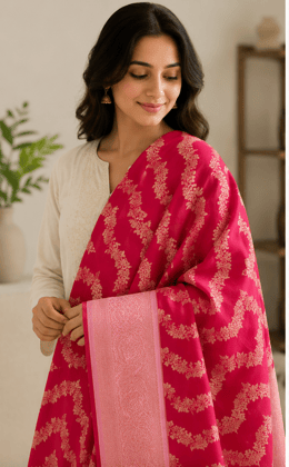 Women's Rani Pink Banarasi Dupatta