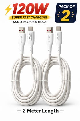 Tarendra 2M USB Type-C Fast Charging Cable (Pack of 2) 120W  5-Core Copper Wire  Nylon Braided Unbreakable  SuperVOOC VOOC Warp Dash Dart Support  200,000+ Bend  12 Month Warranty