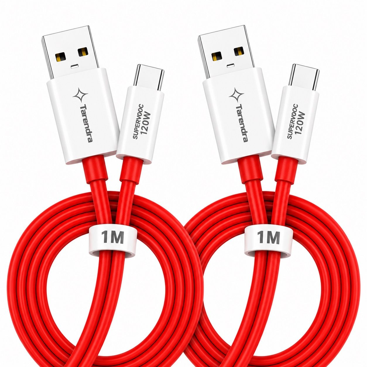 Tarendra Pack of 2 120W 10A USB to Type C Fast Charging Cable 1 Meter | Unbreakable TPE SuperVOOC Data Cable | Fast Charge & Data Sync for OnePlus Oppo Realme Vivo Xiaomi Samsung Type C Devices