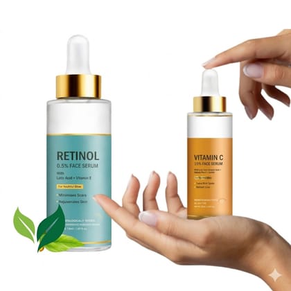 Elegantra 24-Hour Radiant Glow Combo Pack – Vitamin C & Retinol Face Serum Duo for Intense Skin Brightening, Anti-Aging & Deep Rejuvenation | Pack of 2 (30ml Each)