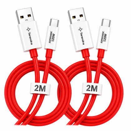 Tarendra Pack of 2 120W 10A USB to Type C Fast Charging Cable 2 Meter | Unbreakable TPE SuperVOOC Data Cable | Fast Charge & Data Sync for OnePlus Oppo Realme Vivo Xiaomi Samsung Type C Devices