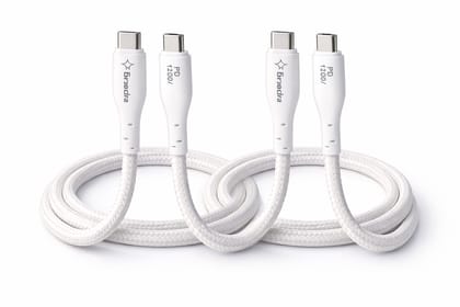 Tarendra 120W PD Fast Charging Type C to Type C Cable (Pack of 2), 1.5 Meter 5 Core Nylon Braided, Supports VOOC, SuperVOOC, Dash, Dart, Warp, Compatible with iPhone 15/16, Samsung Galaxy S24/S23, OnePlus 12/11, Realme, Redmi, iPad