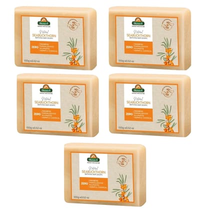 Biosash Natural Seabuckthorn Bathing Bar (Pack of 5) | Antioxidant-Rich Soap for Deep Nourishment, Collagen Boost, and Youthful, Radiant Skin (5 Pcs) (100 x 5 = 500gm)