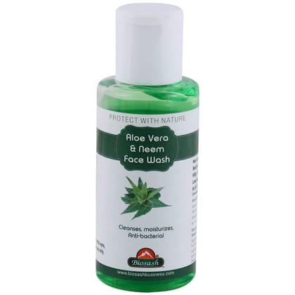  Biosash Aloe Vera & Neem Face Wash 100ml | Herbal Facial Cleanser for Gentle Deep Cleansing | Removes Tan, Blackheads & Acne | Hydrating, Brightening | SLES, Paraben & Sulphate-Free | All Skin Types