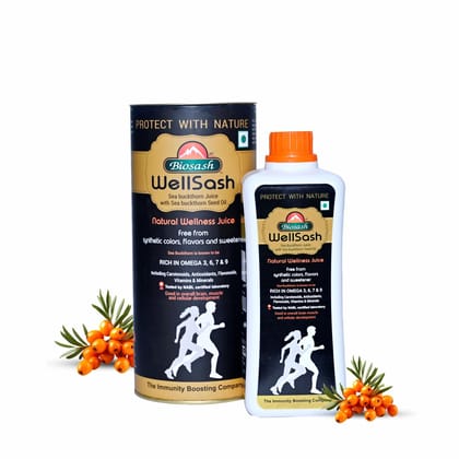  Biosash Himalayan Wellsash Sea Buckthorn Juice with Seed Oil 750ml | Cold-Pressed Organic Antioxidant | Detox Drink & Immunity Booster | No Sugar | Makes 150 Glasses | For Skin, Heart, Brain, Liver