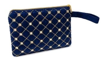 Elegant Blue Velvet Clutch Pouch with Pearl Embellishments