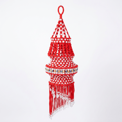 Traditional Red & White Macramé Beaded Lantern (Akash Kandil)