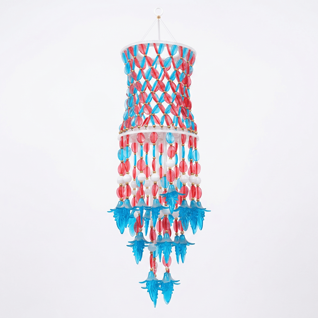 Handmade Acrylic Bead Jhummar Hanging Decor - Pink and Blue (Approx. 60cm)