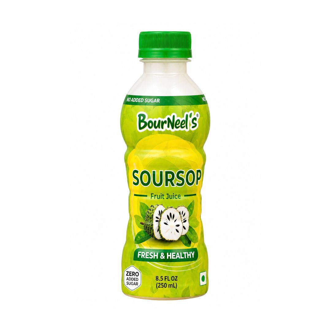 BourNeel's® Soursop Sugar Free Fruit Juice 250 ml Pack of 1 | No Added Sugar | Graviola Laxman Phal Fruit Pulpy Juice Drink | High Vitamin C |